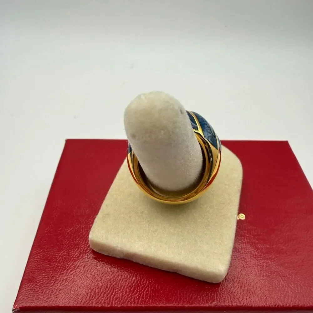 Kenneth Jay Lane blue Enamel Gold Tone Ring Size 9 New
